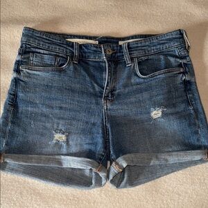 Pilcro and the Letterpress Distressed Dark Blue Denim Shorts